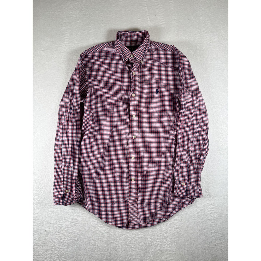 Ralph Lauren Shirt Mens Small Red‎ Blue Check Button Down Long Sleeve Casual
